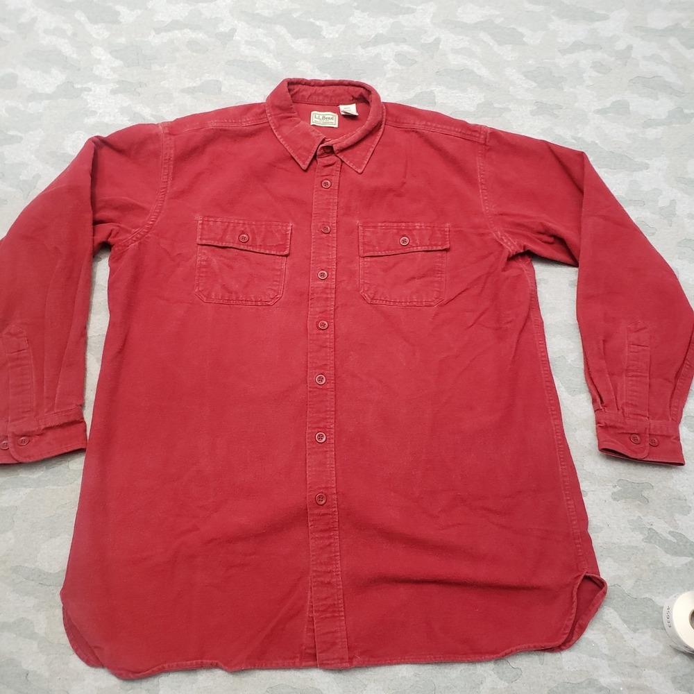L.L. Bean Shirt Mens XLT Red Chamois Pockets Long Sleeve Button Up Outdoors